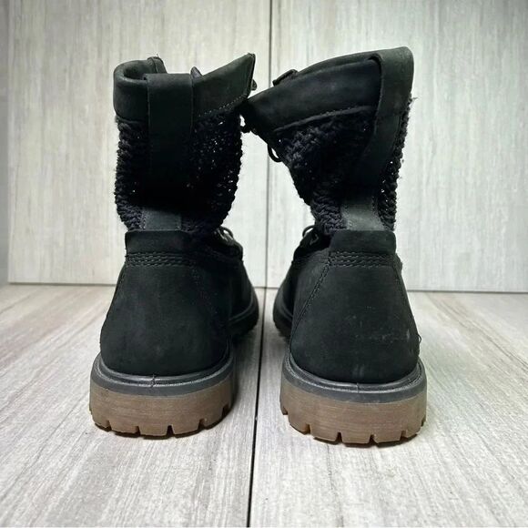 Timberland Black Suede Weave Knit Upper Ankle Boots Combat Bootie Women’s Size 9 - Picture 7 of 10